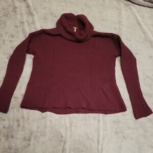 Free People Sweater Womens Medium Maroon Cable Knit Sweater Turtleneck